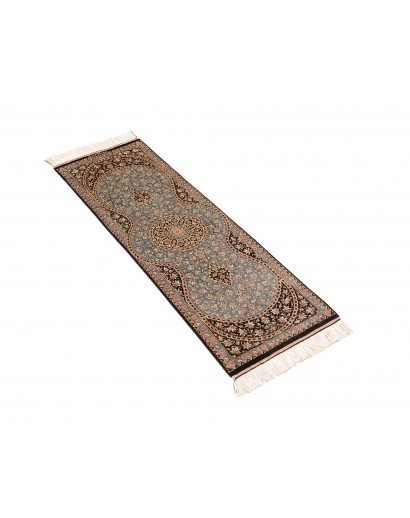 Tappeto Ghom seta Persia azzurro grigio 39x114