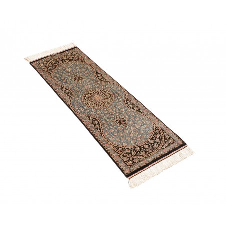 Tappeto Ghom seta Persia azzurro grigio 39x114