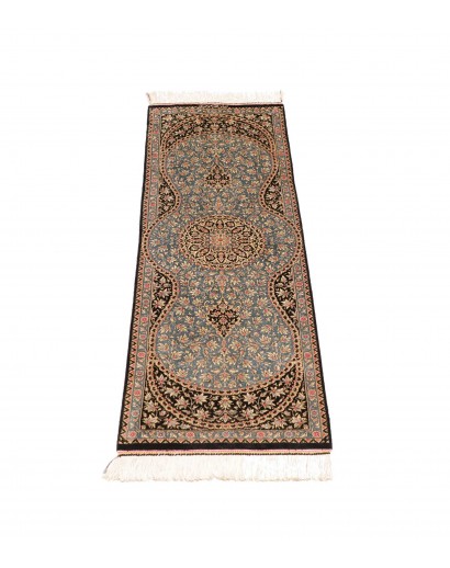 Tappeto Ghom seta Persia azzurro grigio 39x114