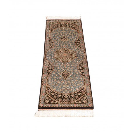 Tappeto Ghom seta Persia azzurro grigio 39x114